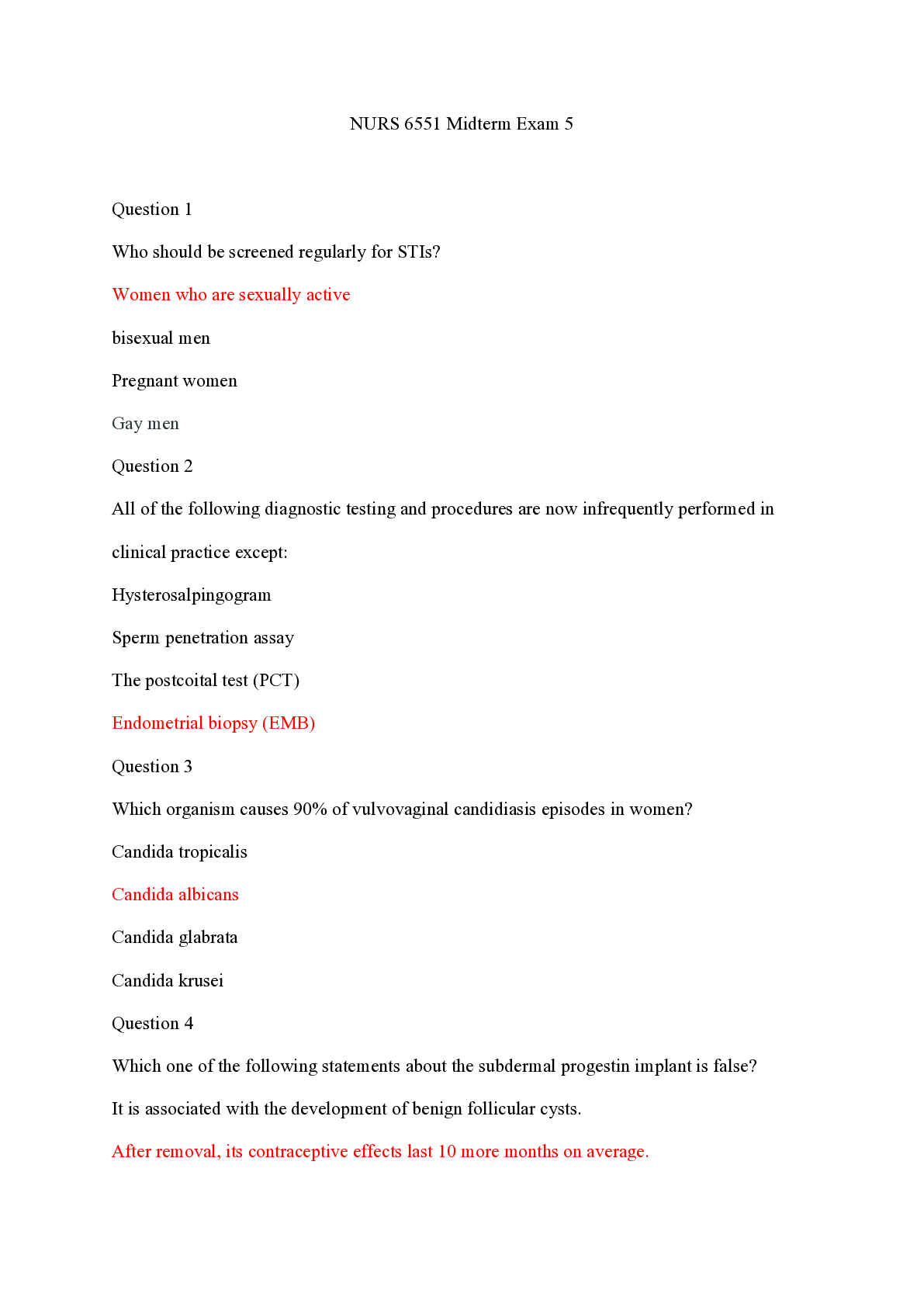 Preview image of NURS 6551 Midterm Exam 5 (100% answer) document